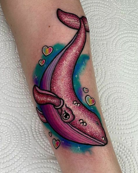 40 Unique And Cool Glitter Tattoos Lisa Frank Tattoo, Frank Tattoo, Colorful Tattoo, Small Girly Tattoos, Petit Tattoo, Whale Tattoos, Retro Tattoos, Daisy Tattoo, Trendy Tattoo