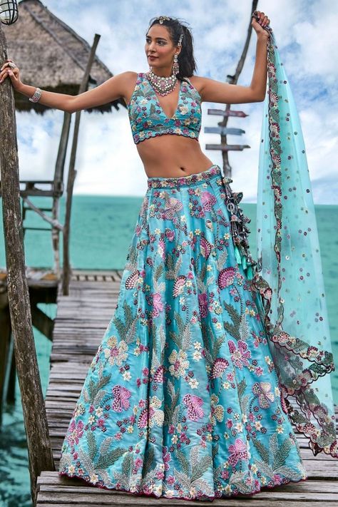 Aqua Blue Organza Embroidered Bridal Lehenga Set Plus Size Lehenga, Embroidery Lehenga, Cyan Colour, Blue Organza, Organza Lehenga, Turquoise Blue Color, Lehenga Choli Online, Ghagra Choli, Bridal Lehenga Choli