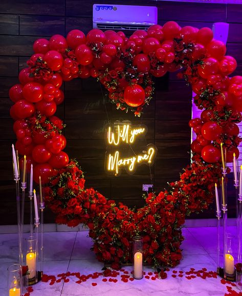 Blessing Said Yes! —— Decor @partybydearkefty Balloons @partyshoppersng Marry Me Backdrop, Proposal Decoration, Anniversary Party Ideas, Balloon Proposal, Red Events, Backdrop Inspiration, Cute Proposal Ideas, Proposal Party, Engagement Balloons