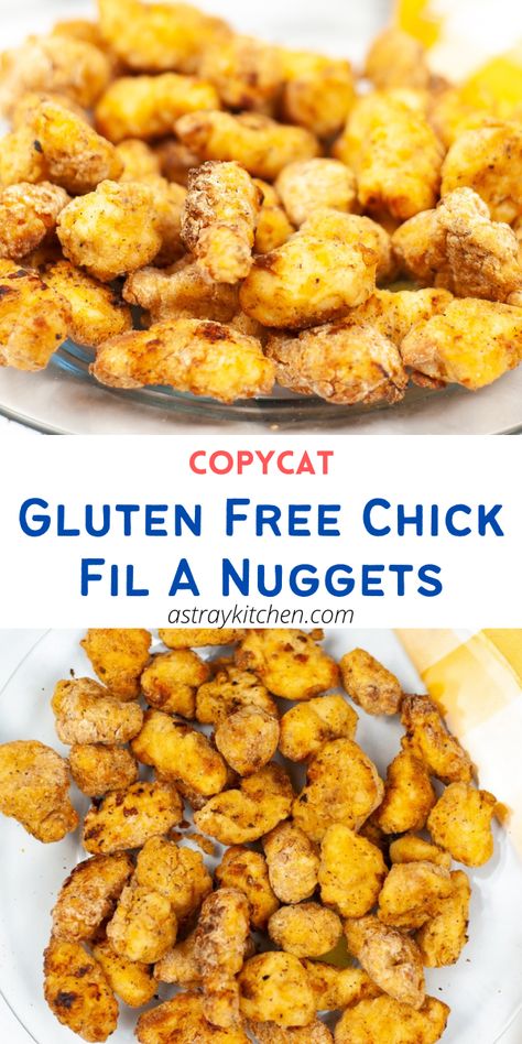 Chicken nuggets are one of those things that just about everyone loves, and and these Gluten Free Chick Fil A style nuggets are super easy to make! This recipe goes a step further because these are Chick Fil A style gluten free chicken nuggets! This recipe is super simple, fast, and can be made in your air fryer or oven easily! Copycat Chick Fil A Nuggets, Chik Fil A Chicken, Crunchy Chicken Nuggets, Chick Fil A Recipe, Gluten Free Chicken Nuggets, Healthy Chicken Nuggets, Chicken Nuggets Recipe, Chick Fil A Nuggets, Copycat Chick Fil A