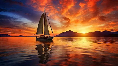 Sail boat silhouette photo at sunset Boat At Sunset, Boat Background, Boat Landscape, Sailing Pictures, Sailboat Sunset, Boat Silhouette, Silhouette Photo, Long Painting, Navi A Vela