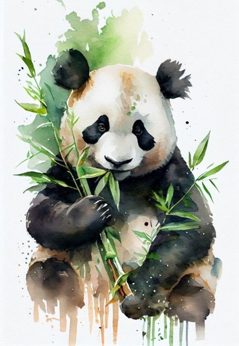 Aggrogoth Tattoo, Panda Artwork, Panda Painting, Watercolor Paintings Of Animals, Animals Watercolor, Animal Portraits Art, Panda Art, Watercolor Elephant, 수채화 그림