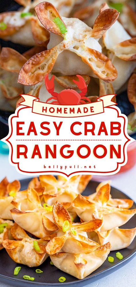 Crab Rangoon, football appetizers, game day food Crab Rangoon Oven, Air Fryer Crab Rangoon, Air Fryer Crab, Baked Wontons, Rangoon Recipe, Crab Rangoon Recipe, Crowd Pleasing Appetizers, Crab Rangoon, Wontons