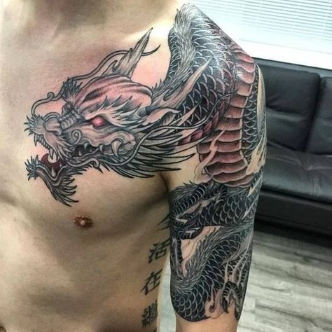 Dragon Tattoo Shoulder, Dragon Head Tattoo, Dragon Tattoo Arm, Tato Ikan Koi, Asian Dragon Tattoo, Chris Garver, Tato Dada, Dragon Tattoos For Men, Tato Naga