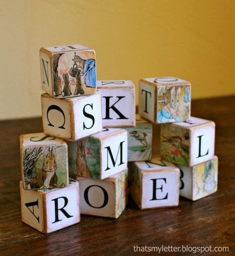 "A" is for Alphabet Blocks - Jaime Costiglio Diy Baby Blocks, Picture Cube, Wooden Alphabet Blocks, Pictures Friends, Alphabet Blocks, Diy Pictures, Wooden Alphabet, Wooden Cubes, Baby Blocks