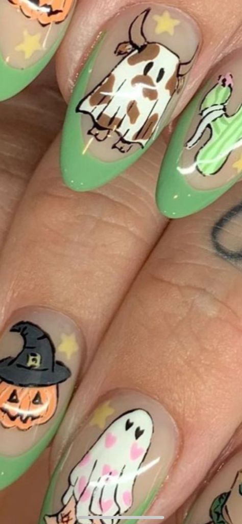 Halloween Cow Nails, Highland Cow Nail Art, Highland Cow Nails, Cow Halloween, Cow Nails, Halloween Nail Art, Creative Nails, Highland Cow, Halloween Nails