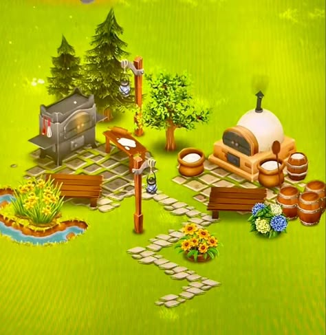 Hay Day Sewing Machine Design, Hay Day Production Buildings, Hayday Production Buildings, Hayday Driveway Design, Pretty Hay Day Farms, Hayday Pigs Design, Hay Day Bakery Design, Hayday Barn And Silo Design, Hay Day Production Buildings Design