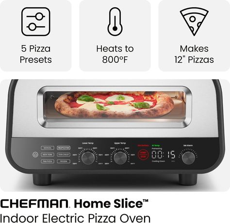 CHEFMAN Indoor Pizza Oven - Makes 12 Inch Pizzas in Minutes, Heats up to 800°F - Countertop Electric Pizza Maker with 5 Touchscreen Presets, Pizza Stone Pizza Maker Ovens, Tabletop Pizza Oven, Cooking Homemade Pizza, Pizza Cooker, Indoor Pizza Oven, Electric Pizza Oven, Commercial Ovens, Pizza Maker, Easy Homemade Pizza