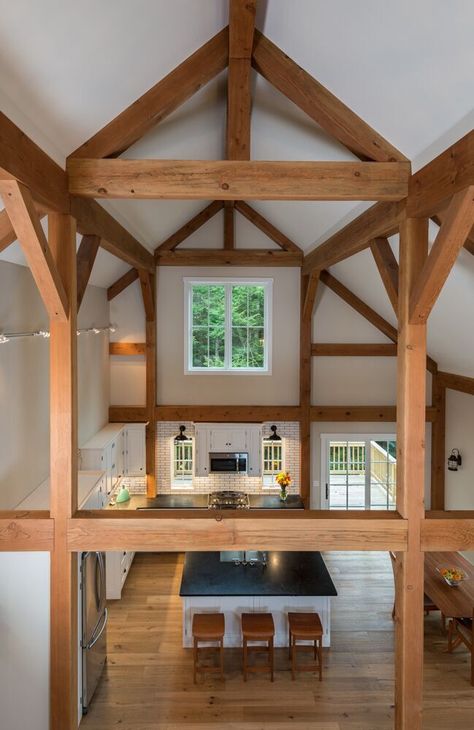 Small Post and Beam Floor Plan: Eastman House Post And Beam House Plans, Post And Beam Interiors, Post And Beam Floor Plans, Dream Barndominium, Small Barn Home, Cottage Build, Post Frame Homes, Post And Beam House, Barndo Ideas