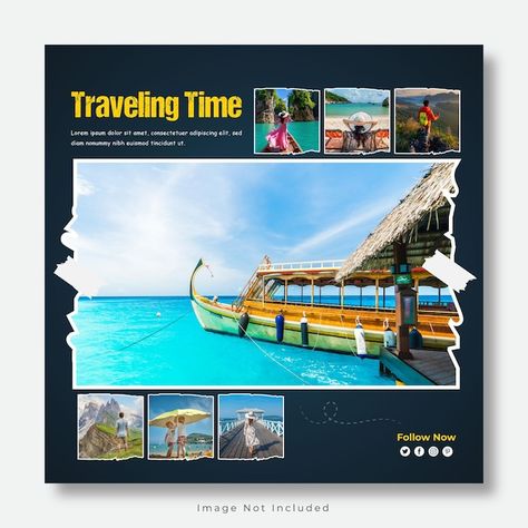 Vector travel and tour social media post... | Premium Vector #Freepik #vector Travel Photo Collage Ideas, Multiple Pictures, Photo Collage Template, Collage Template, Instagram Feed Ideas, Post Instagram, Post Ideas, Iconic Photos, Travel Tours