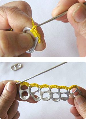 Could put this under crochet, but there is so much more on this page!  Who would have thought---Pop-Tops! Pop Top Crafts, Pop Tab Bracelet, Pop Can Tabs, Soda Tab Crafts, Can Tab Crafts, Soda Can Tabs, Pop Tab Crafts, Soda Can Crafts, Soda Tabs