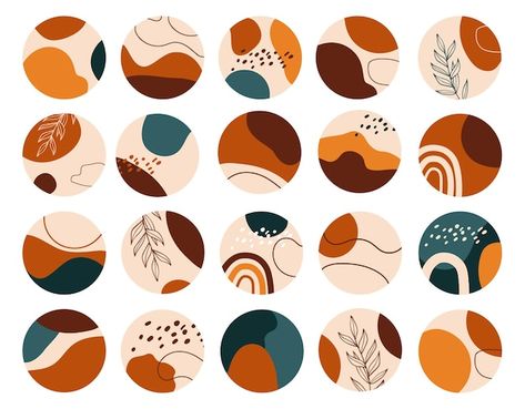 Premium Vector | Set of abstract backgrounds. different abstract shapes. isolated abstract round icons for stories highlights. hand drawn doodle objects and shapes. Round Icons, Easy Yarn Crafts, Highlights Cover, Boho Art Drawings, Coaster Art, Painted Pots Diy, Boho Painting, Shapes Images, Pottery Painting Designs