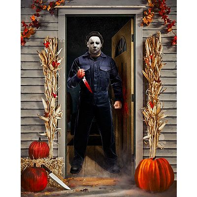 Ghost Face Door Cover - Spirithalloween.com Halloween Decor Door, Horror Movie Decor, Michael Myers Halloween, Movie Series, Ghost Face, Door Cover, Halloween Door, Ghost Faces, Michael Myers