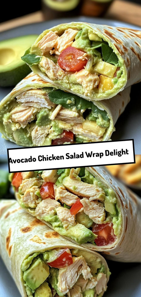 Savor a fresh and creamy chicken salad wrap filled with avocado, Greek yogurt, and crisp veggies—perfect for a quick and healthy lunch!

Ingredients:

2 cups cooked chicken breast, shredded
1 ripe avocado, diced
¼ cup Greek yogurt
4 large whole wheat tortillas
This light and satisfying wrap combines tender chicken with creamy avocado, tangy yogurt, and crunchy veggies for a nutritious and delicious meal! Chicken Avocado Wrap Healthy, Chicken And Hummus Wrap, Blt Avocado Chicken Salad Wraps, Meal Prep Hot Lunches For Work, Chicken Salad Recipe Healthy Low Carb, Chicken And Avocado Wrap, High Protein Light Meals, Chicken Nugget Wrap Ideas, Chicken Finger Wrap