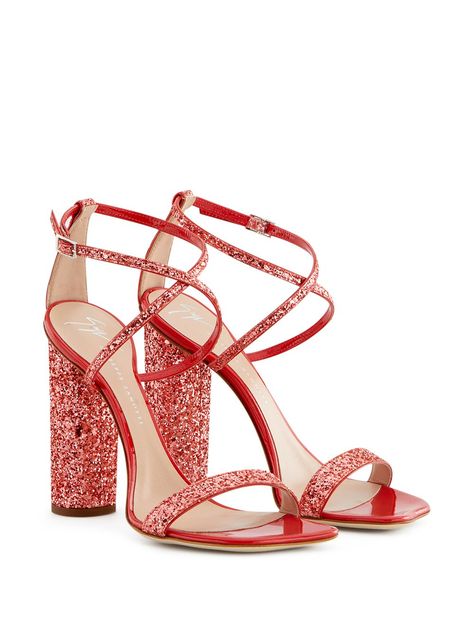 Red Sparkly Heels, Glitter Strappy Heels, Red Glitter Heels, Summer High Heels Sandals, High Heels For Prom, Nice Sandals, Sparkly Heels, Glitter Sandals, Zanotti Shoes