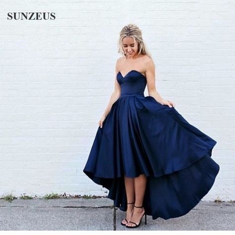 navy blue bridesmaid dress , short front long back bridesmaid dress , satin bridesmaid gown, cheap bridesmaid dress Navy Blue Prom Dress, High Low Prom Dress, Navy Prom Dresses, Sweetheart Neckline Dress, High Low Prom Dresses, Sweetheart Prom Dress, Plus Size Formal Dresses, Formal Dresses Short, A Line Prom Dresses