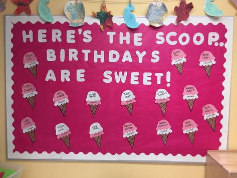 Daycare Birthday Wall Ideas, Summer Birthday Bulletin Board Ideas, Daycare Birthday Wall, Birthday Board For Infant Classroom, Birthday Walls For Daycare, Summer Birthday Boards Classroom, Birthday Prek Boards, Birthday Board Daycare, Summer Birthday Bulletin Boards