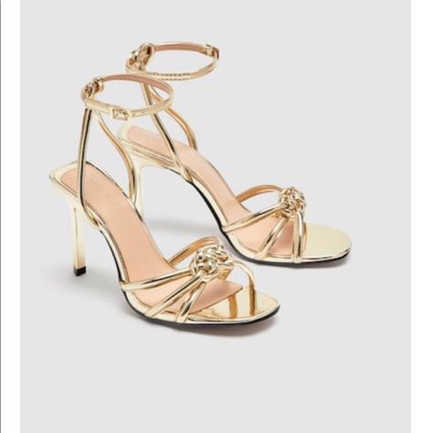 Zara Shoes | Zara Heels | Color: Gold | Size: 8 Gold High Heel Sandals, Gold Stilettos, Gold Strappy Heels, Gold High Heels, Fashion Shoes Heels, Zara Heels, Zara Gold, Ankle Strap Sandals Heels, Classy Shoes