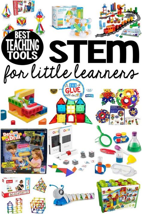 Here are our favorite STEM toys and tools for teaching little learners. These are perfect for preschool, kindergarten, and first grade students. Stem Bins, Kindergarten Stem, School Toys, Preschool Stem, Teaching Stem, Montessori Classroom, Kindergarten Science, Stem Learning, Cool Gifts For Kids