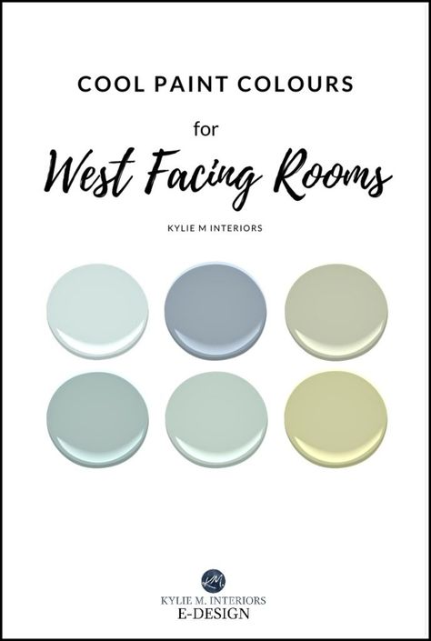 Best paint colours for west facing room, exposure. Benjamin Moore, Sherwin Williams cool colours. Kylie M E-design, online colour consulting (and if you can't stand warm colors) Modern Farmhouse Paint Colors, Warm Paint Colors, Interior Paint Colors Schemes, Best Interior Paint, Farmhouse Paint Colors, Farmhouse Paint, Best Paint, Favorite Paint Colors, Paint Colors Benjamin Moore