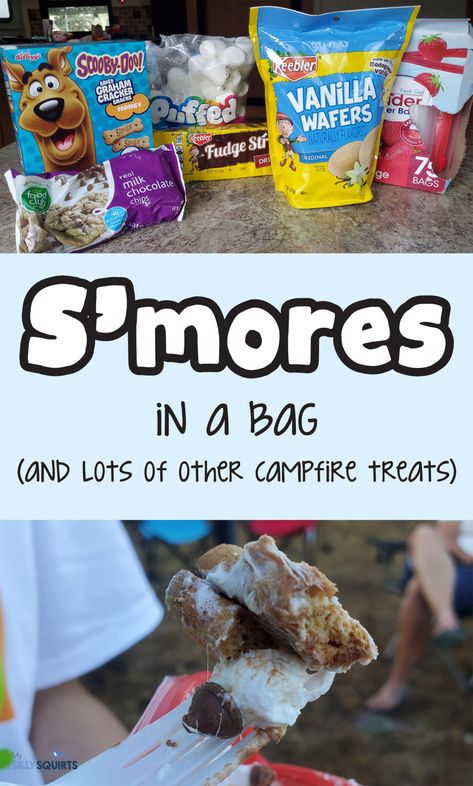 S'mores in a bag: the only campfire treat you'll ever need - My Silly Squirts Campfire Ideas, Graham Cracker Snacks, Honey Puffs, Campfire Snacks, Campfire Desserts, Smores Cookies, Sliced Bread, Charcuterie Inspiration, Campfire Food