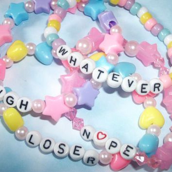 Bracelets Kawaii, Pastel Bracelets, Rave Bracelets, Pastel Bracelet, Kandi Inspo, Diy Kandi Bracelets, Pony Bead Bracelets, Kawaii Pastel Goth, Diy Kandi