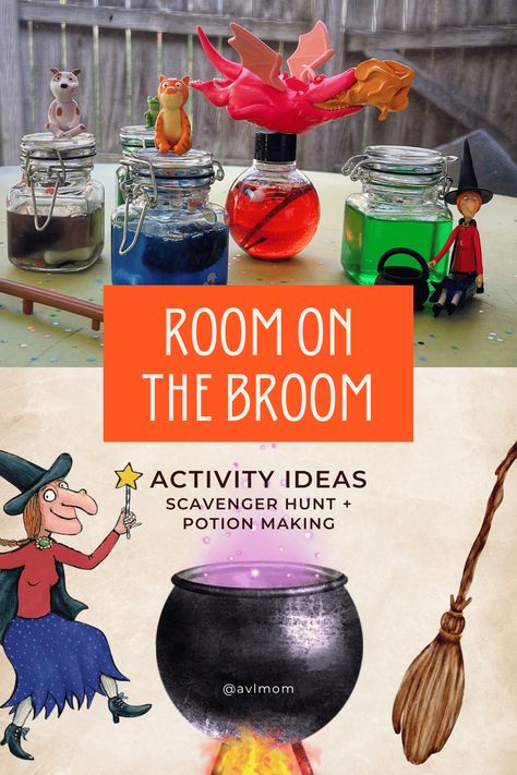 Using Room on the Broom as inspiration, let's go on a scavenger hunt to gather items for potion! A fun activity for Halloween to do with kiddos. Step by step instructions to create Room on the Broom potion. Room On The Broom Wand Craft, Bubble Cauldron Craft, Room On The Broom Stem Activity, Room On Broom Activities, Room On A Broom Activities, Room In The Broom Activities, Room On The Broom Party Ideas, Room On The Broom Activities Eyfs, Room On The Broom Pumpkin