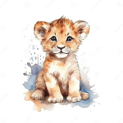 Animal_Baby_Lion_Watercolor1_6 Stock Image - Image of white, safari: 283497891 Baby Lion Drawing, Baby Animals Watercolor, Masai Giraffe, Realistic Watercolor, Lion Drawing, Animals Watercolor, Abstract Animal Art, Watercolor Baby Shower