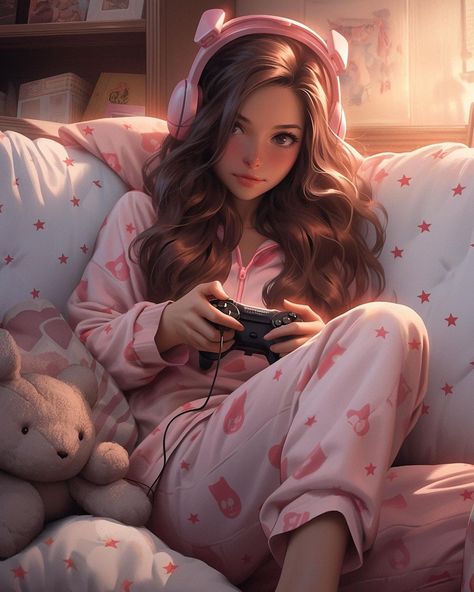 Holding Pillow Pose, Women In Pajamas, Animated Women, Girly Art Illustrations, Girly Art, Illustration Art, Pajamas, Illustrations, Art