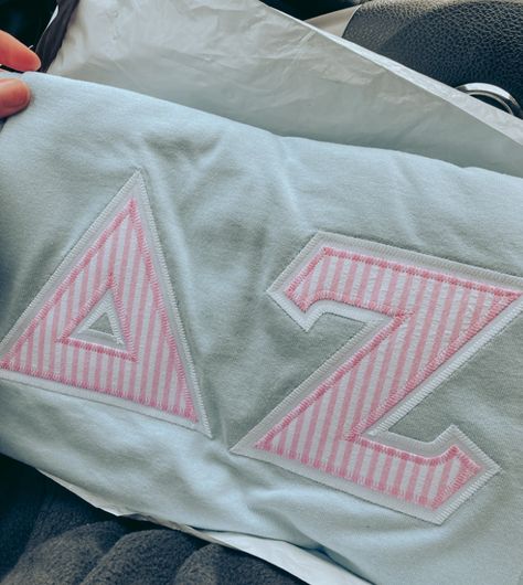 Delta Zeta Aesthetic, Delta Zeta Graphics, Sorority Stitched Letters, Delta Zeta Gifts, Delta Zeta Letters, Delta Zeta Crafts, Delta Zeta Shirts, Sorority Shirts Letters, Greek Letter Shirts