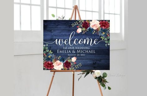 Navy Centerpieces, Navy White Wedding, Navy Rustic Wedding, Navy And Burgundy Wedding, Navy Bridal Shower, 50th Anniversary Decorations, Welcome To Our Wedding Sign, Marsala Wedding, Bridal Shower Welcome Sign