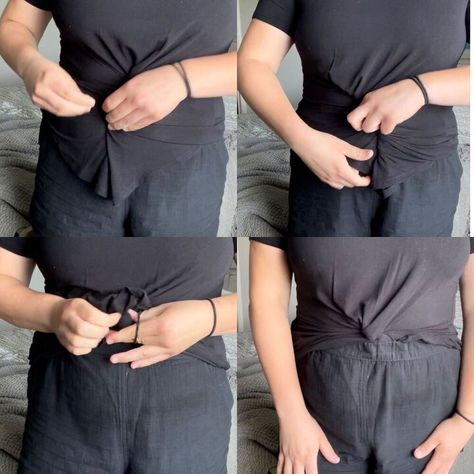 Ways To Tie A Shirt, Tucked In Shirt Outfit, How To Tie A Shirt, Tuck Your Shirt, Tie A Shirt, How To Wear Shirt, Twist Shirt, Tshirt Knot, Tied T Shirt