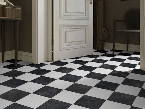 Classica - Terratinta Group Black And White Chequered Floor, Black And White Square Tile Bathroom, Black And White Tiles Hallway, Black And White Tile Bathroom Floor, Checkered Marble Floor, Black And White Checkered Tile, Black And White Floor Tiles, Limestone Bathroom Floor, Marble Kitchen Wall Tiles