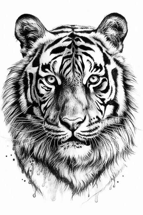 Realistic Tattoo Stencil, Tiger Tattoo Stencil, Tigres Tattoo, Tiger Art Drawing, Tiger Logo Design, Tattoo Beginner, Tiger Head Tattoo, Tiger Sketch, 2024 Logo