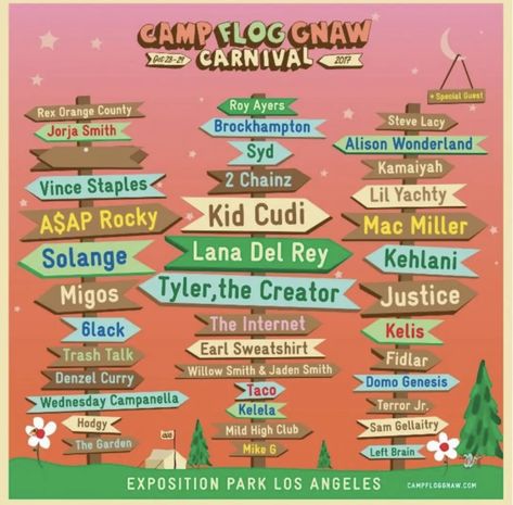 Terror Jr, Roy Ayers, Camp Flog Gnaw, Alison Wonderland, Los Angeles Parks, Vince Staples, Denzel Curry, Earl Sweatshirt, Willow Smith