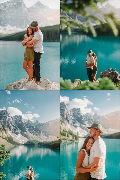 Connection Photography, Banff Elopement, Banff National Park Engagement, Lake Moraine Engagement, Lake Moraine Proposal, Adventure Engagement, Elopement Photographer, #banffnationalpark #banff #banffwedding #elopement #engagement Canada Engagement Photos, Engagement Photos Banff, Banff Photoshoot Couple, Banff Family Photos, Banff Couple Photos, Banff Engagement Photos, Banff Photo Ideas, Banff Poses, Alaska Engagement Photos