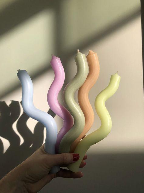 Wiggly Candles, Curly Candles, Bendy Candles Aesthetic, Bendy Candle, Colours Aesthetic, Fun Candles, Colourful Candles, Funky Candles, Bendy Candles