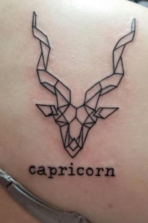 As the Sagittarius season ends and the Capricorn horns appear, it’s time to embrace the sea goat in all its glory. That… Capricorn Tattoo Geometric, Tattoo Ideas Capricorn Design, Aquarius And Capricorn Tattoo, Capricorn Aesthetic Tattoo, Tattoo Designs Constellation, Capricorn Tattoo For Men Design, Capricorn Horns, Capicorn Tatoos Ideas, Capricorn Tattoo For Women