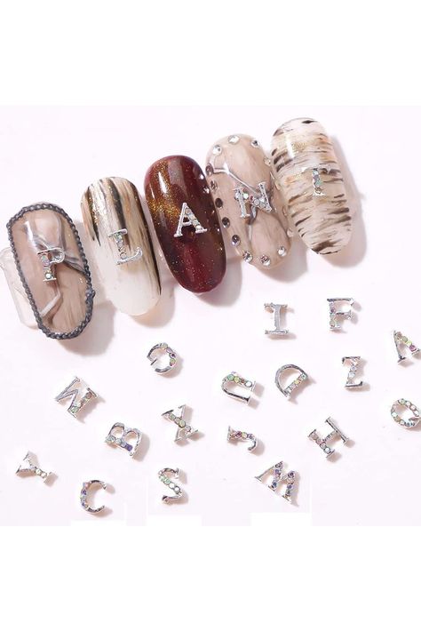 Sharing 3D Letters for Nails Small Metal Nail Letters with Rhinestone 3D Silver Nail Art Alphabet Letter Charms 26 Pcs Nail Glitter Design, Monogram Nails, Silver Nail Art, Diy Designs, Nails Silver, Fashion Accessories Photography, Nail Jewels, Studded Nails, Alphabet Stickers