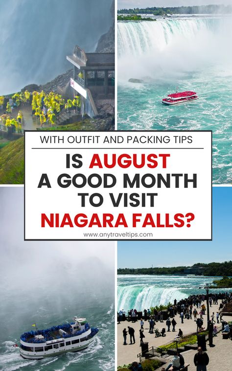 Is August a good month to visit Niagara Falls? Which side should you visit during this month (USA or Canada)? Which are the best tours? What do you need to wear (packing list, outfit tips)? Niagara Falls Vacation, Niagara Falls Hotels, Maid Of The Mist, Niagara Falls State Park, Visiting Niagara Falls, Niagara Falls New York, Niagara Falls Canada, Toronto Travel, Fall Vacations