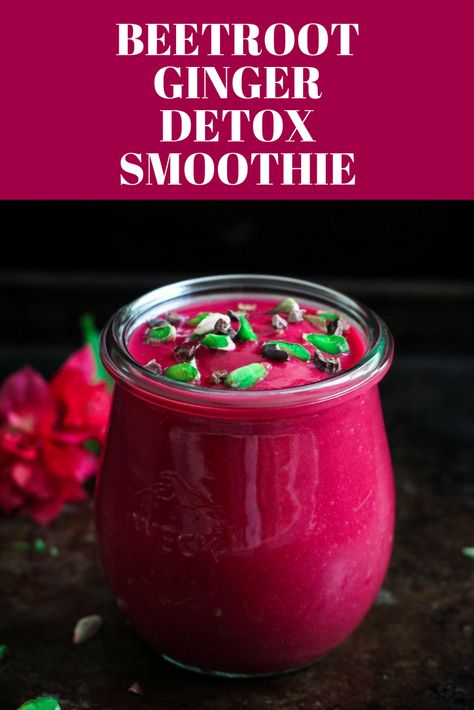 Beetroot Ginger Detox Smoothie #beetroot #ginger #detox #smoothie #cleansing #breakfast #healthy #easy Smoothie Beetroot, Ginger Smoothie Recipes, Flaxseed Smoothie, Date Smoothie, Ginger Detox, Chia Seed Smoothie, Ginger Smoothie, Smoothie Detox, Pineapple Smoothie