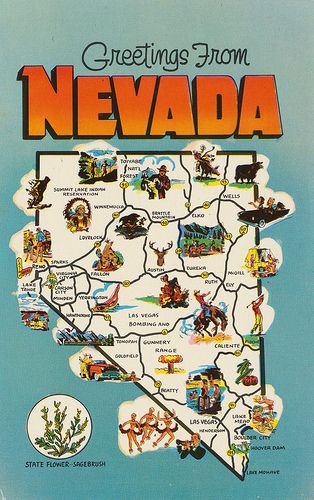 Greetings From Nevada | Published by Las Vegas News Agency | Flickr🍀👩 Topofthebrink.com  Send to:  Samantha Nicole Zepeda. Unit 3.607 Building.Street B Ave. Sterling City.Illinois State. 61081 Nevada Las Vegas, Nevada Aesthetic, State Project, Nevada Map, Lake Las Vegas, Tahoe City, Usa Trip, Barbara Ann, Boulder City