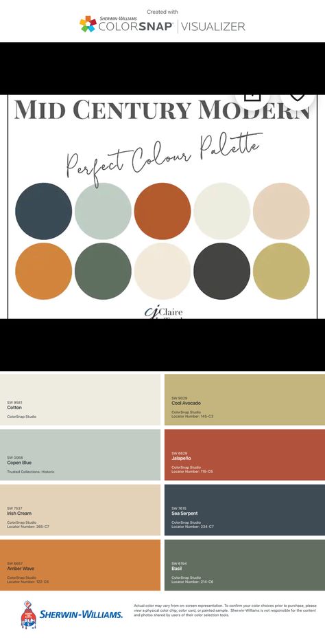 Mcm Earth Tones, Mid Century Modern Wall Colors Living Rooms, Mid Century Modern Colour Scheme, 60s Paint Colors, Mcm Interior Paint Colors, Mid Century Modern Paint Colors Interior, Mid Century Modern Bathroom Paint Colors, Mcm Wall Colors, Mcm Colour Palette