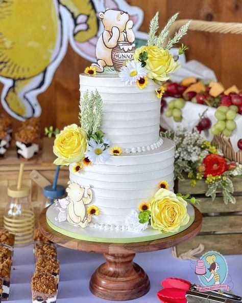 Winnie The Pooh Baby Shower Cakes - Pooh Baby Shower Cake, Pooh Cake, Winnie The Pooh Cake, Winnie The Pooh Baby Shower, Baby Shower Theme Decorations, Trendy Baby Shower Ideas, Summer Baby Shower, Pooh Baby, Baby Shower Decorations For Boys