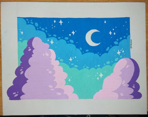 #posca Posca Pen Clouds, Posca Clouds, Painting Backgrounds, Acrylic Pens, Markers Drawing Ideas, Night Sky Art, Retro Painting, Night Sky Painting, Posca Marker