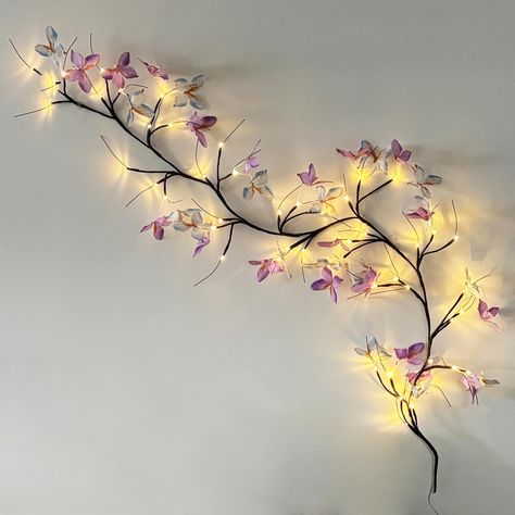 PRICES MAY VARY. 🦋【Unique Butterfly Vine Lights】The enchanted willow vine light with butterflies is approximately 5.6 feet long, with 48 Led lights evenly distributed across 16 branches.The twinkling trees will be an unique addition to the walls of your home. 🦋【8 Modes-Warm White Lights】Vines with lights & butterflies have 8 lighting modes to meet the diverse decorative needs of the house (Combination, In Wave, Sequential, Slow glow, Chasing/flash, Slow fade, Twinkle/Flash, Steady on), warm wh Forest Room Ideas, Vines With Lights, Forest Room Decor, Butterfly Vine, Vine Lights, Butterfly Room Decor, Forest Room, Fairy Bedroom, Glowing Flowers