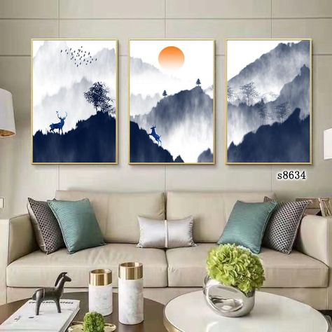 Living Room Paintings Art Canvases, Multiple Canvas Paintings, 3 Paintings, Carillons Diy, Living Room Wall Designs, Minimalist Living Room Decor, Living Room Art Prints, Wall Art Diy Paint, Black Beach