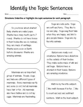 This worksheet can be used after a mini lesson, to use to teach with, or to assess with.  There are 5 mini (informational/opinion) paragraphs.  Each paragraph includes a clear topic sentence and a clear closing sentence.  Students can highlight to identify the topic sentences and/or closing sentences depending on the focus of your lesson.  I found this to be useful for my self contained classroom and hope you find that it helps you too! Can be used as an exit ticket as well!I hope to receive a r Topic Sentence Anchor Chart, Topic Sentence Worksheet, Topic Sentences Anchor Chart, Closing Sentences, Opinion Paragraph, Sentence Anchor Chart, 2023 School, Third Grade Writing, English Education