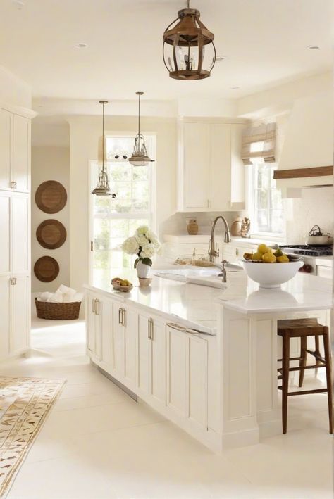 navajo white paint, white rug, kitchen design, wall paint color Navajo White Kitchen, Sw Navajo White, Navajo White Sherwin Williams, Benjamin Moore Navajo White, Best Countertops, Light Oak Floors, White Wall Paint, Light Colored Furniture, Sage Green Kitchen