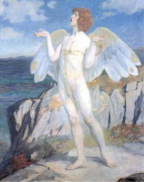 A Victorian era painting of Oengus / Aengus Celtic Revival, John Duncan, Pagan Magick, Celtic Myth, Dundee Scotland, Ancient Ireland, God Of Love, Irish Mythology, Celtic Gods